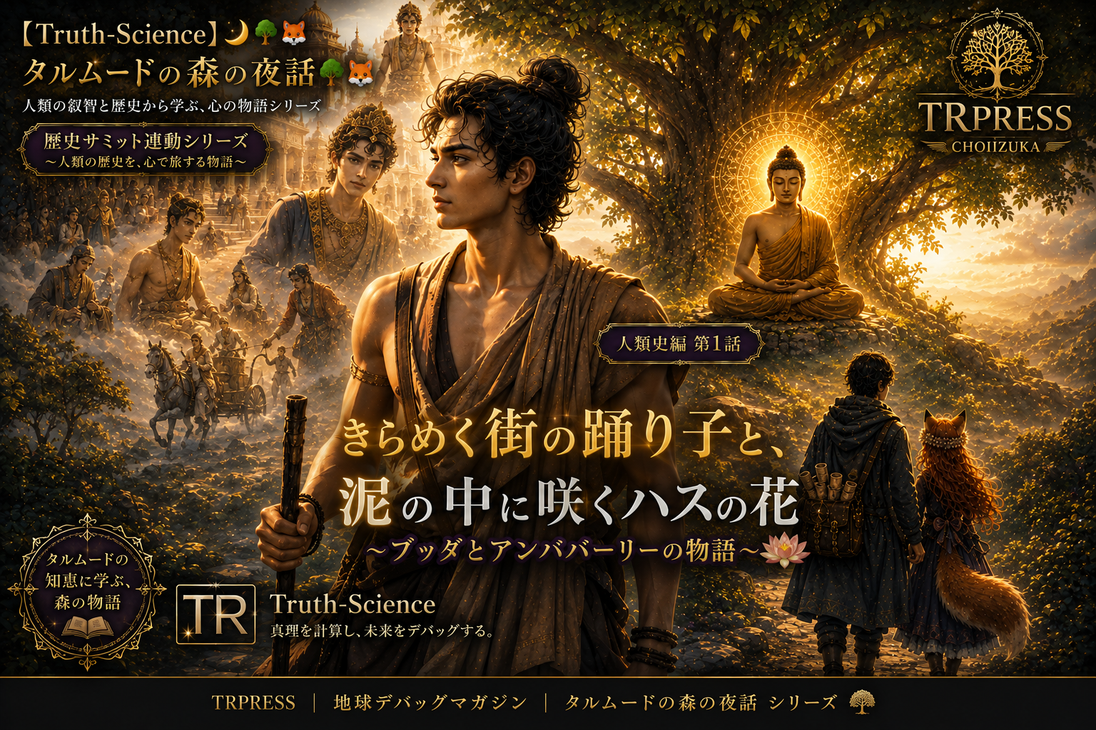  【Truth-Science】🌙 タルムードの森の夜話🌳🦊：人類の歴史編 第1話「きらめく街の踊り子と、泥の中に咲くハスの花」〜ブッダとアンババーリーの物語