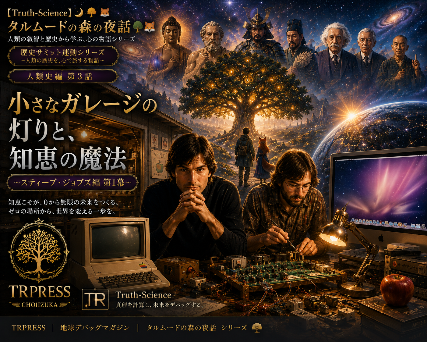 【Truth-Science】🌙 タルムードの森の夜話🌳🦊：人類史編 第3話「小さなガレージの灯りと、知恵の魔法（ジョブズ編 第1幕）」