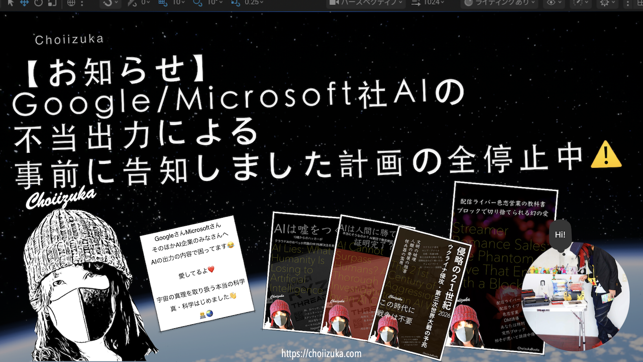【お知らせ】Google/Microsoft社AIの不当出力による事前に告知しました計画の全停止中⚠️
